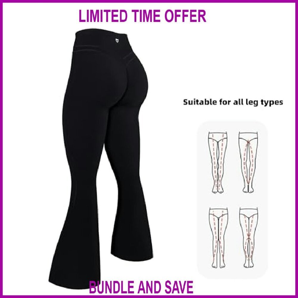 High-Waisted Flare Leggings Tummy Control Yoga Pants 80% Nylon 20% Spandex - Picture 8 of 8
